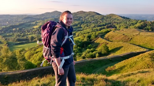 Katherine at the top of the Malvern Hills