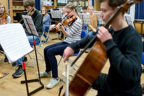 Orchestra rehearsal in the performance studio