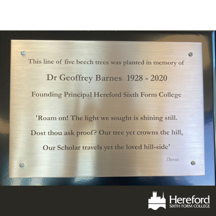 Plaque honouring Dr Barnes.