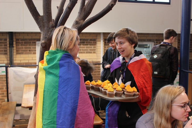 Students selling rainbow cup cakes in aid of Amnesty International’s Chechnya Appeal