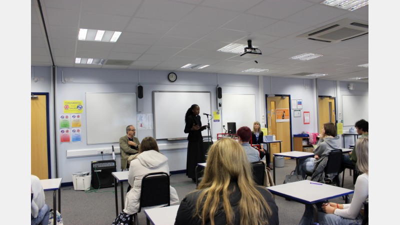 Rev Kina Robertshaw talking to students